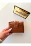 Women's Tan Brown Leather Luxury Design Mini Wallet and Card Holder with Snap Pocket Detail - 3