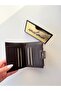 Women's Brown Leather Luxury Design Mini Wallet and Card Holder with Snap Pocket Detail - 4