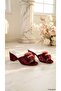 Women's Lace Bowknot Stone Accessory Comfortable Thick Heel Bridal Slippers