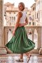 Green Pocketed Unlined Elastic Waist Casual Linen Look Oversize Woven Skirt 95 75 - 7