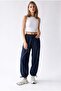 4965 Women's Elastic Waist Lace-Up Shalwar Trousers Navy Blue - 5