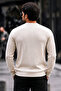Men's Regular Striped Casual Cream Knit Sweater - 5