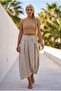 Beige Pocketed Unlined Elastic Waist Casual Linen Look Asymmetrical Woven Skirt 90 75 - 5