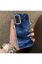 Samsung Galaxy A72 Compatible Navy Blue Watercolor Mountain-Star Art Pattern Acrylic Back Silicone Edge Phone Case - 2