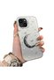 iPhone 15 Plus/14 Plus Compatible Silver Carved Moon and Star Pattern Non-Transparent Acrylic Back Silicone Edge Case
