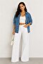 Women's Blue Bird Eye Detailed Oversize Denim Jean Jacket - 3