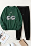 Unisex Disco Ball Cherry Design Printed Crew Neck Sweatshirt - 2-Piece Tracksuit Set