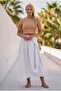 White Pocketed Unlined Elastic Waist Casual Linen Look Asymmetrical Woven Skirt 90 75 - 4
