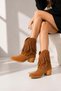 Women's Josie Brown Suede Tasseled 5 cm Heeled Cowboy Boots - 5