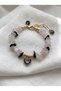 Heart Detailed Pink Quartz and Garnet Natural Stone Bracelet