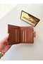 Women's Tan Brown Leather Luxury Design Mini Wallet and Card Holder with Snap Pocket Detail - 5