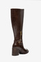 Coffee-Colored Shiny Belt Buckle and Zipper Detailed Round Toe Boots - 3