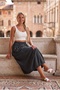 Black Pocketed Unlined Elastic Waist Casual Linen Look Oversize Woven Skirt 95 75 - 3