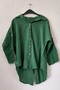 Green Shirt Collar 3/4 Sleeve Buttoned Casual Linen Look Long Back Woven Shirt 68 63 - 2