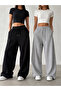 Women's Seasonal 2-Piece Sweatpants (Black-Grey) Oversize Comfortable Fit Wide Leg Washable Non-Pilling - 2