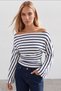 Women's Navy Blue Boat Neck Spanish Sleeve Side Gathered Striped Blouse Alc-X15605 - 4