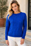 Women's Round Neck Long Sleeve Leaf Patterned Perforated Casual Stylish Cobalt blue Knitwear Sweater - 2