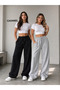 Women's Seasonal 2-Piece Sweatpants (Black-Grey) Oversize Comfortable Fit Wide Leg Washable Non-Pilling - 2