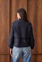 Women's Navy Blue Drawstring Jacket with Gold Buttons - 4