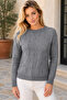 Women's Round Neck Long Sleeve Leaf Patterned Perforated Casual Stylish Anthracite Knitwear Sweater - 5