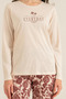 Women's Pajama Set, Combed Modal, 50% Cotton 50% Modal, Round Neck, with Pockets, Everyday Printed - 4