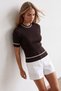 Women's brown crew neck knit blouse with stripe detail alc-x15612 - 3