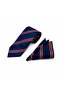 8 cm Navy Blue Red White Striped Tie and Handkerchief Set - 2