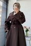 Premium Snap Detailed Stand Collar Belted Trench Coat - Brown - 5
