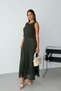 Khaki Zero Sleeve Pleated Lined Chiffon Dress