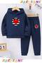 Heart Printed on Round Cotton Fleece Inside the Winter Children's Hooded Bottom-Up Trousers Set (Bottom Trousers with Pockets)