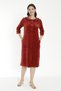 Women's Clover Embroidered Buttoned Cotton Blend Velvet Dress / Copper 3851 - 4