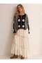 Tilly Contrast Floral Motif Buttoned Crochet Cardigan Women's Black White - 3