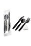 50 PCS Black Plastic Cutlery Set Spoons Knives Forks Napkins Set Disposable Cutlery Set Individually Wrapped Plastic Cutlery Disposable Spoons Disposable Fork Plastic Spoon Heavy Duty Plastic Utensils - 2