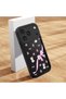 iPhone 17 Pro Compatible Black Silicone Case Cat-Pink Ribbon Flower Pattern Camera Protected Shock Absorbing - 2