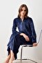 Long Sleeve Zippered Flexible Viscose Velvet Dress - 3