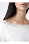 Ozmarka New Season White Boat Neck Lace Detailed Blouse - 3