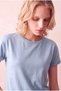 Women's Cotton Light Blue Folded Short Sleeve Detailed Off-Shoulder Crew Neck T-Shirt Palma - 3