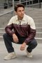 Men's New Season Color-Blocked Oversize Quilted Bomber Leather Jacket - Claret Red - 2