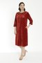 Women's Clover Embroidered Buttoned Cotton Blend Velvet Dress / Copper 3851 - 6