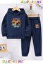 Hawai89 Printed Winter Children's Hooded Top and Bottom Cotton Track Suit (Bottom Pants with Pockets)