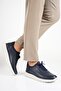 Genuine Leather Men's Walking Shoes Casual Comfort Stretch Structure Laceless Use Orthopedic Daily Comfortable Sole Navy Blue Sneaker - 6