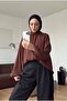Women's Brown Halter Neck Chiffon Flowy Blouse