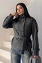 Zr Women's Stand Collar Belted Short Lined Comfortable Fit Smoked Cashmere Coat - 3