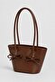 Lorin Bowknot Detailed Soft Leather Look Large Volume Women's Shoulder Bag Bitter Brown - 7