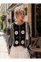 Tilly Contrast Floral Motif Buttoned Crochet Cardigan Women's Black White - 2