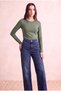 Women's 100% Viscose Green Long Sleeve Crew Neck Blouse Pernille