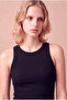 Women's Viscose Black Dark Sleeveless Crew Neck Ribbed Undershirt Sanne - 3