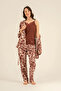 Three-Piece Dressing Gown Set, Combed Modal, 50% Cotton 50% Modal, Drawstring Straps, Lace Collar, Pockets, Brown - 7