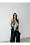 Black Shawl Patterned Draped Wide-Leg Jumpsuit - 3