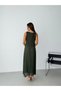 Khaki Zero Sleeve Pleated Lined Chiffon Dress - 7